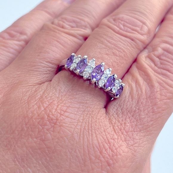 💜 Amethyst and cubic zirconia sterling silver (925) ring - Picture 3 of 11